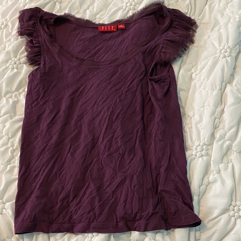 Elle Rich Purple Ruffled Sleeve Tee